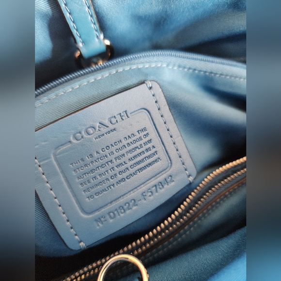 COACH Luxury Signature Tote Bag Beige/Blue 20in x 9in - Picture 10 of 15